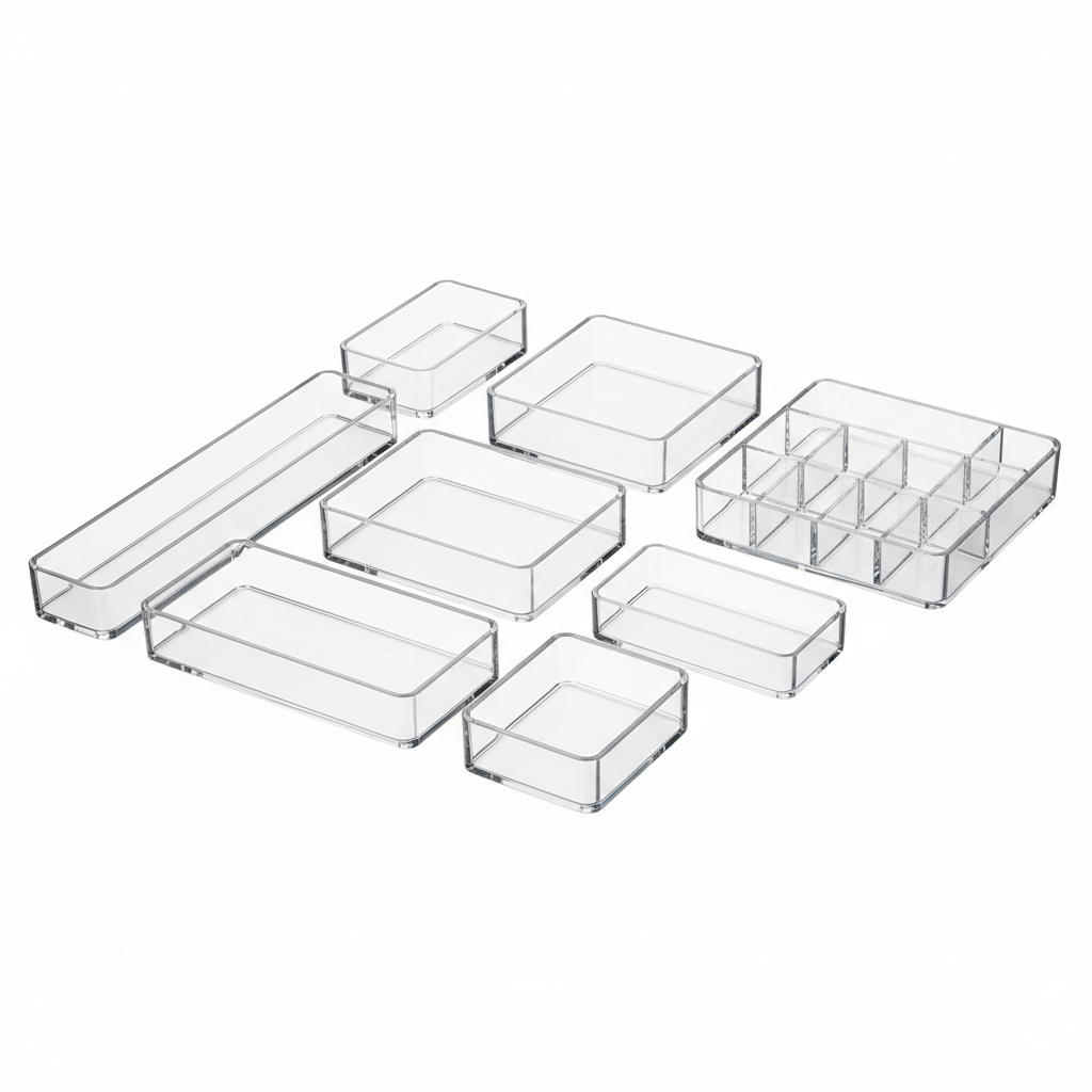 7PCS/Set Desk Drawer Organizers Set Plastic Bathroom Storage Makeup Organizer Clear Transparent Storage Box Drawer Organizer