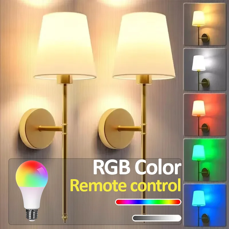 Wireless RGB Wall Sconce Lights with Remote, Gold (2-Pack)